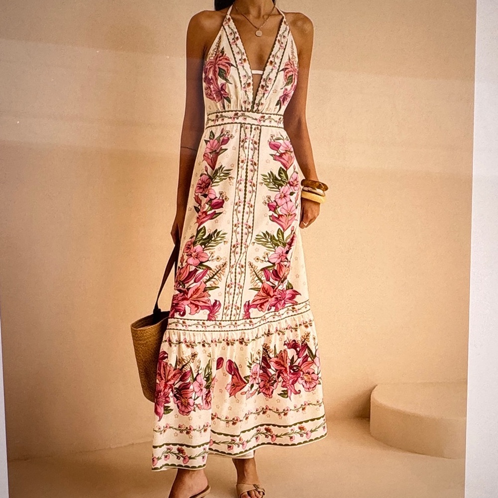 Commense Pink Floral Maxi Dress